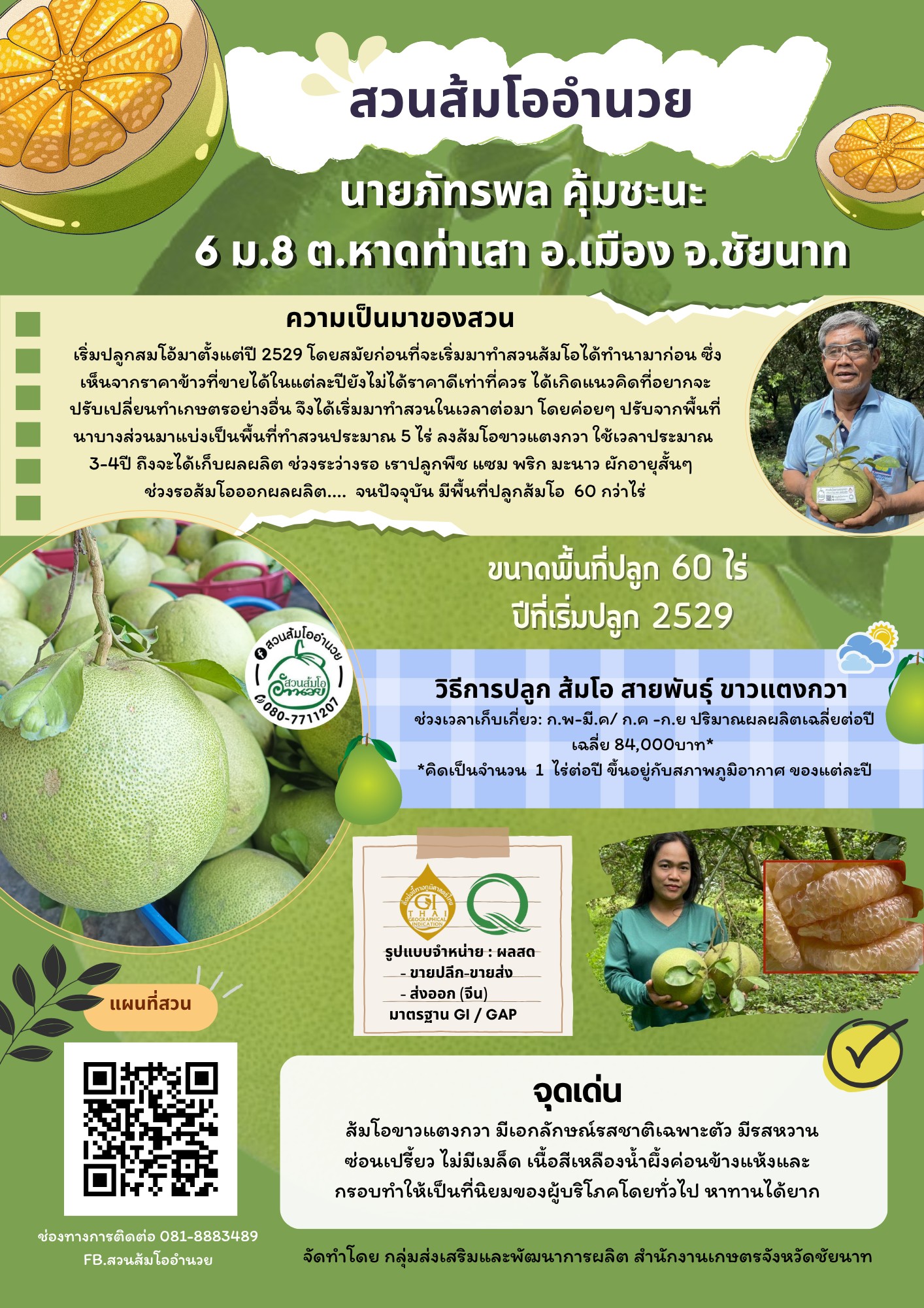 สวนส้มโออำนวย (ส้มโอขาวแตงกวา : ผลไม้ GI ของดีประจำจังหวัดชัยนาท)